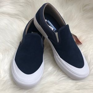 Blue & White Suede/ Textured Slip on Vans Sneakers